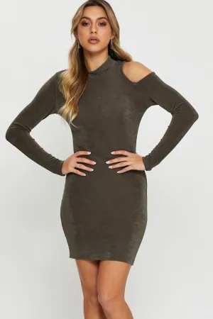 Green Long Sleeve Bodycon Dress Breathable knit Travel Outfit