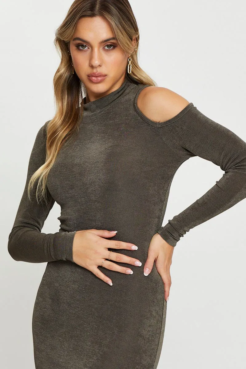 Green Long Sleeve Bodycon Dress Sleek Style Retro cool