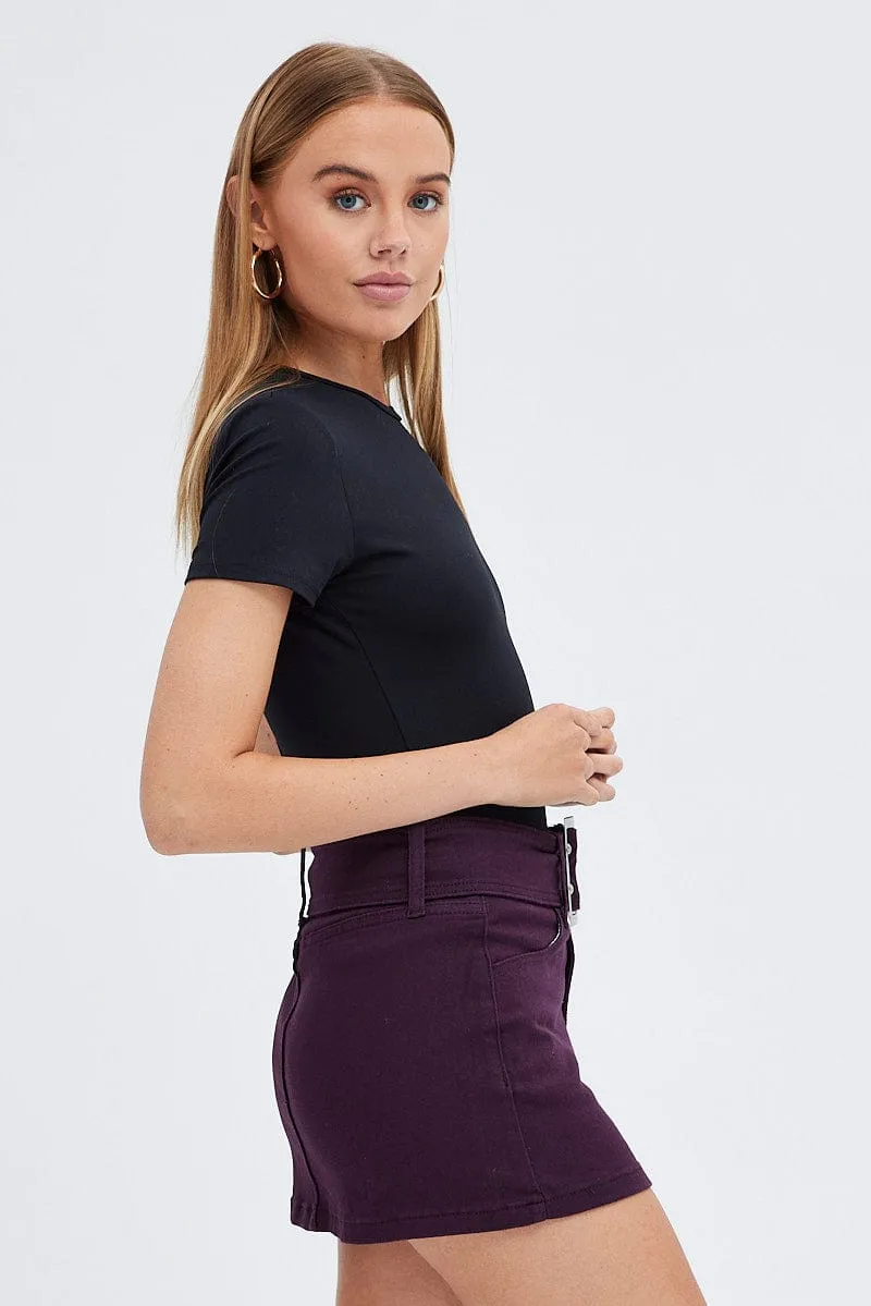 Purple Mini Skirt Belted Low Rise Vibrant color