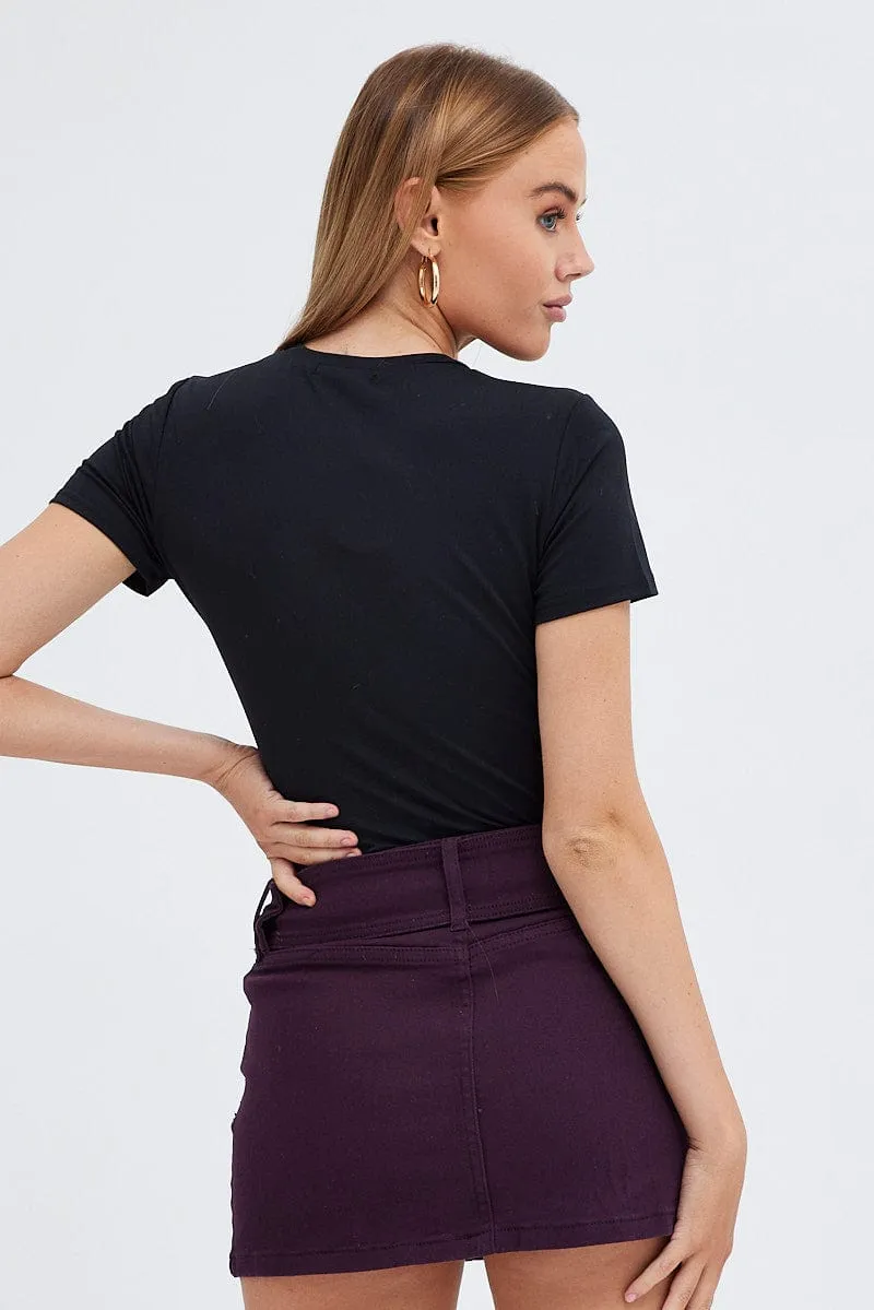 Aesthetic Look Purple Mini Skirt Belted Low Rise