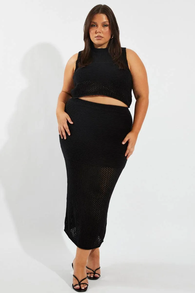 Black Crochet Knit Tank Top AbrasiveReinforcedZones