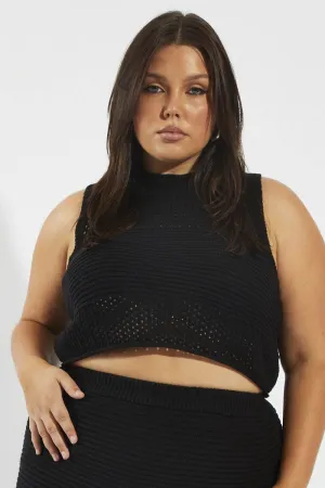 Black Crochet Knit Tank Top Outdoor Shirt