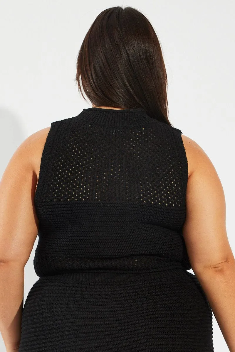 Black Crochet Knit Tank Top Style Mood Athletic Wear