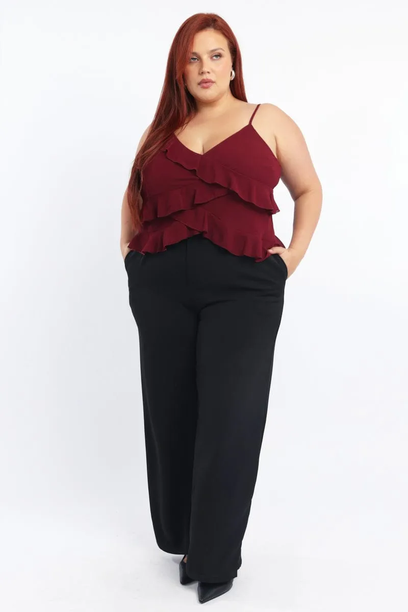 Red Cami Top Sleeveless Frill Detail Cozy Sweater River Core