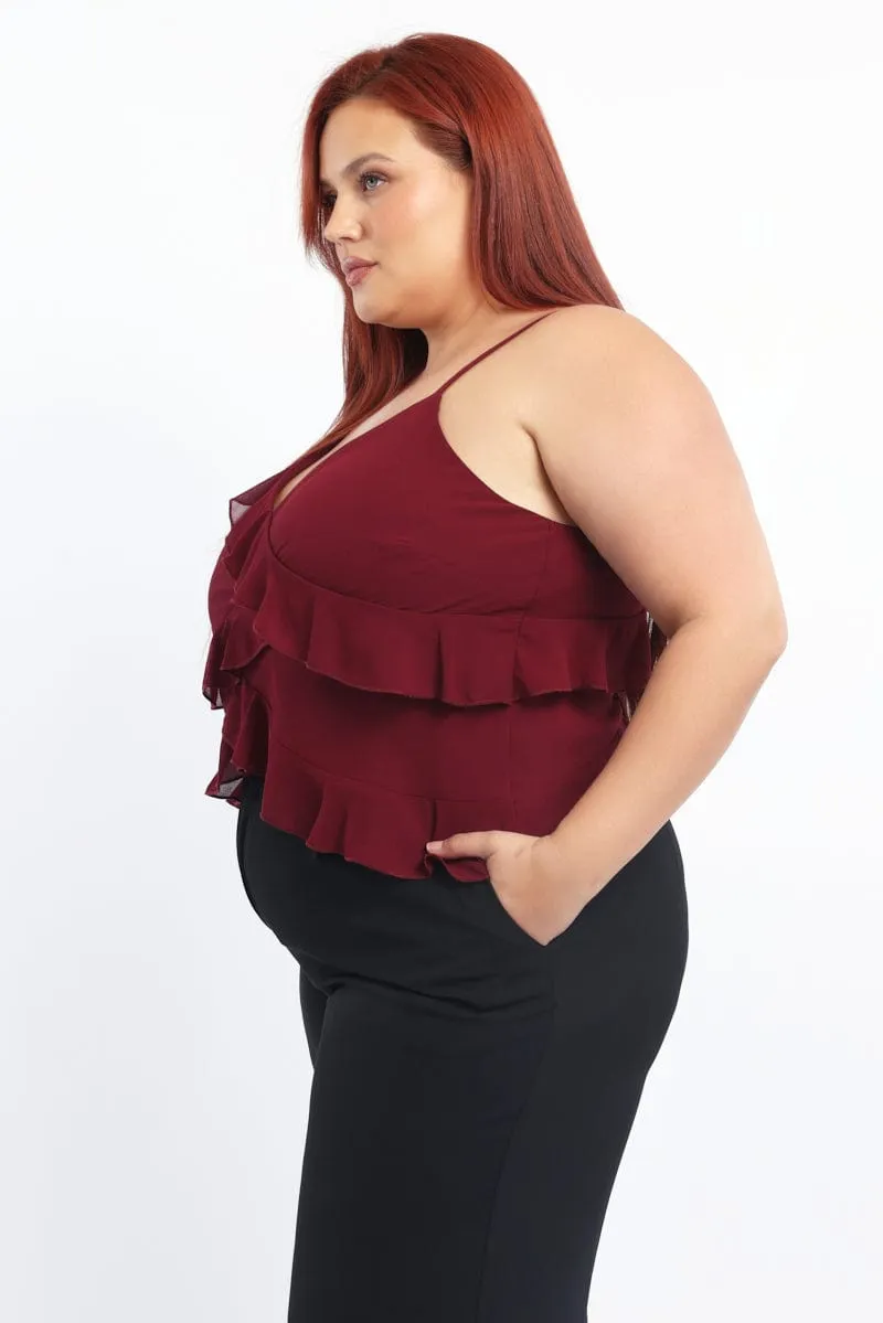 Energy Flow Red Cami Top Sleeveless Frill Detail