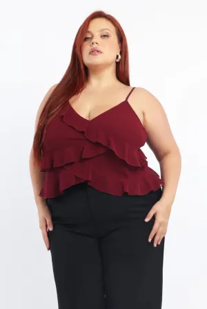 Peace Flow Red Cami Top Sleeveless Frill Detail