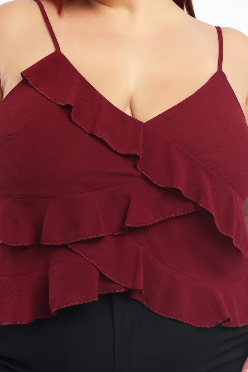 Red Cami Top Sleeveless Frill Detail Rustic Ease Farm Glow