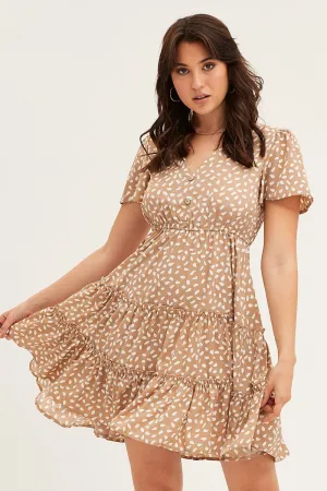 Insulated Jacket Geo Print Button Front Skater Dress