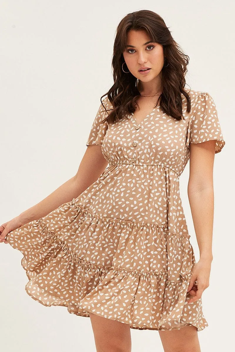 Insulated Jacket Geo Print Button Front Skater Dress