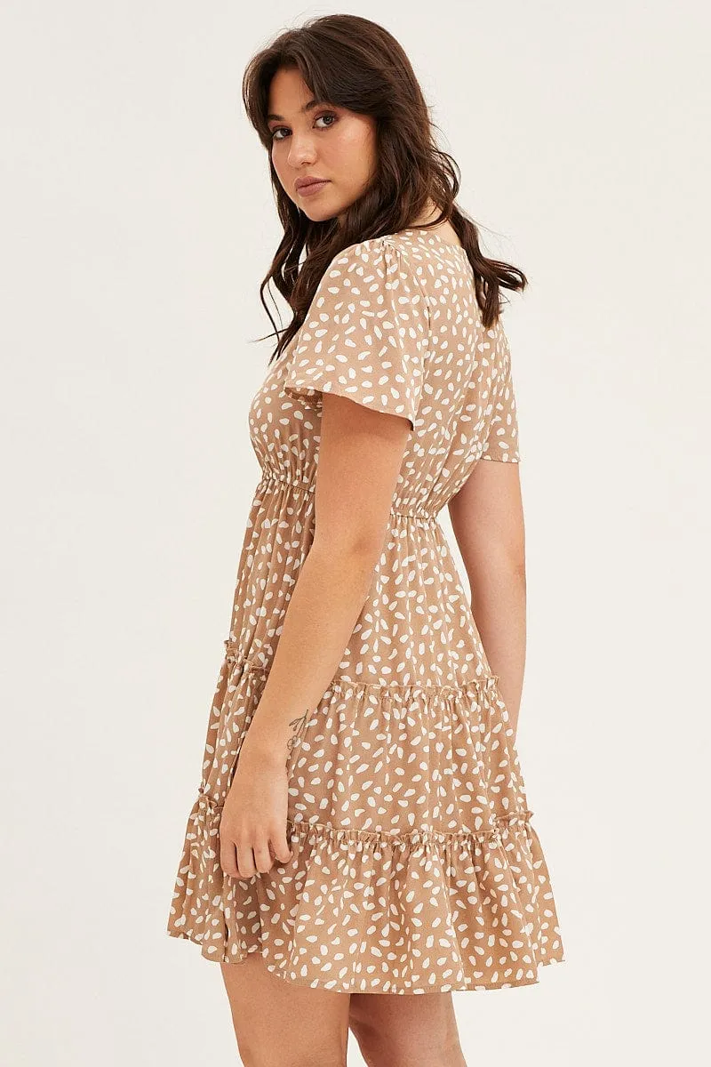 Geo Print Button Front Skater Dress Love Core