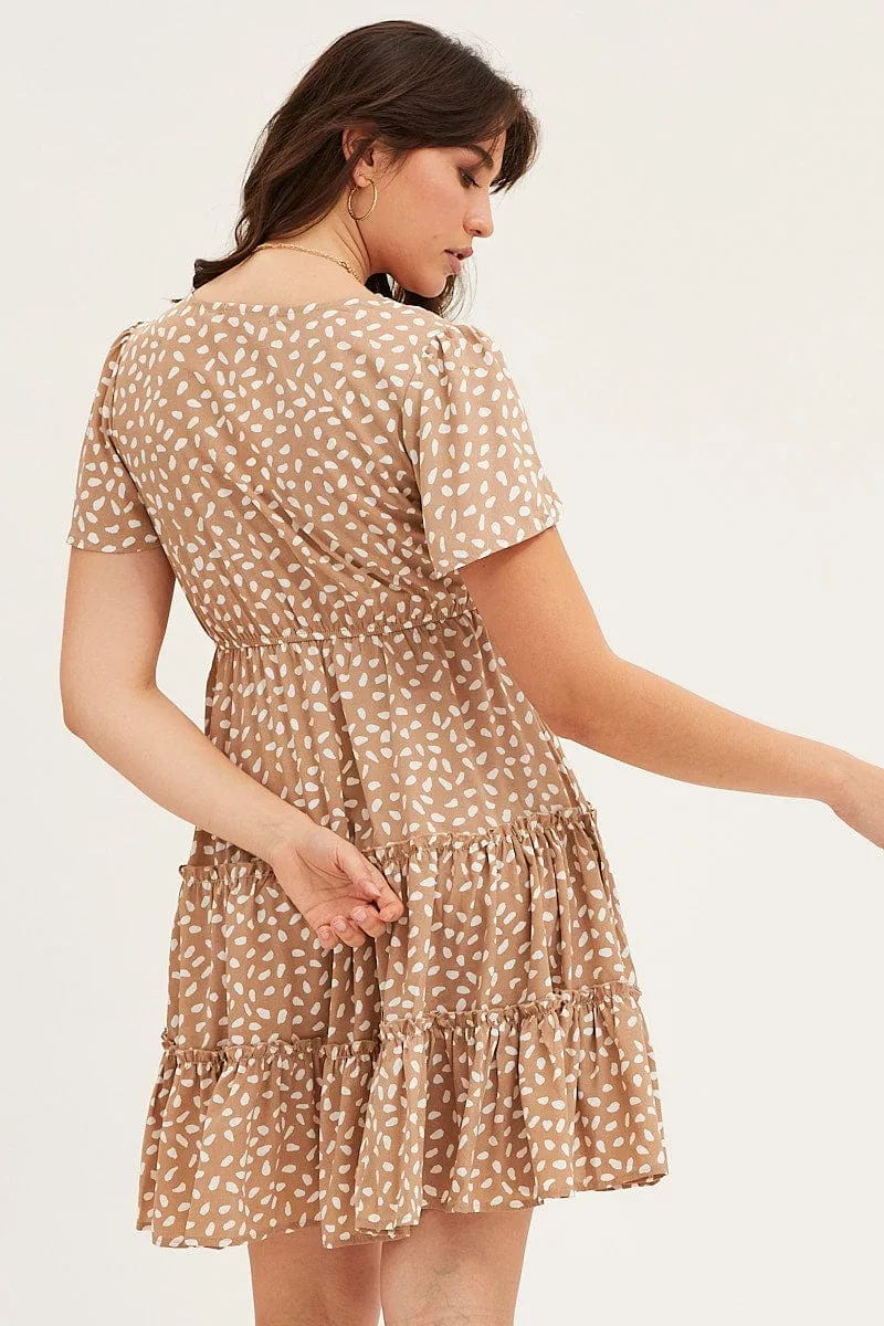 Geo Print Button Front Skater Dress Warm Pullover Urban Cool
