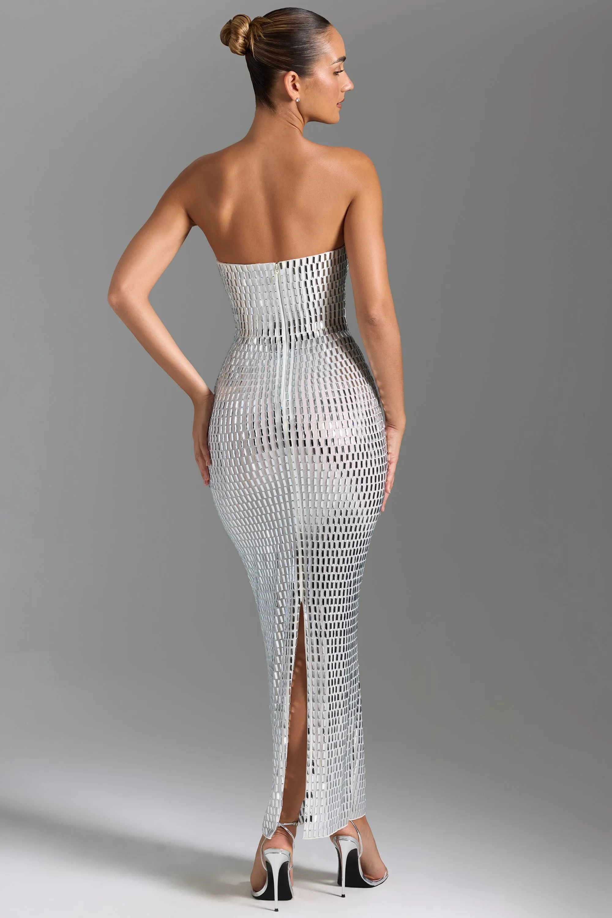 Embellished Bandeau Maxi Dress in White Brick Glow Stage Ready