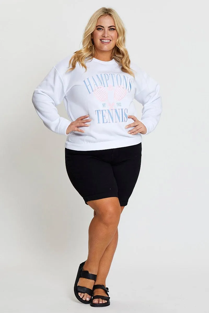 White Crew-neck Sweatshirt Hamptons Long Sleeve product casual elegance factor
