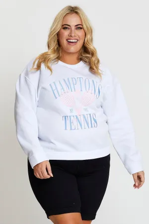 White Crew-neck Sweatshirt Hamptons Long Sleeve Thermal Lining