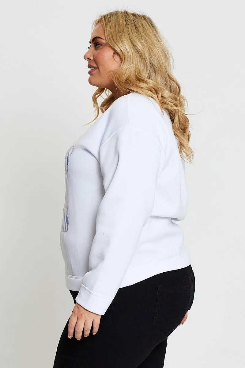 White Crew-neck Sweatshirt Hamptons Long Sleeve Cozy And Stylish product solo self expression