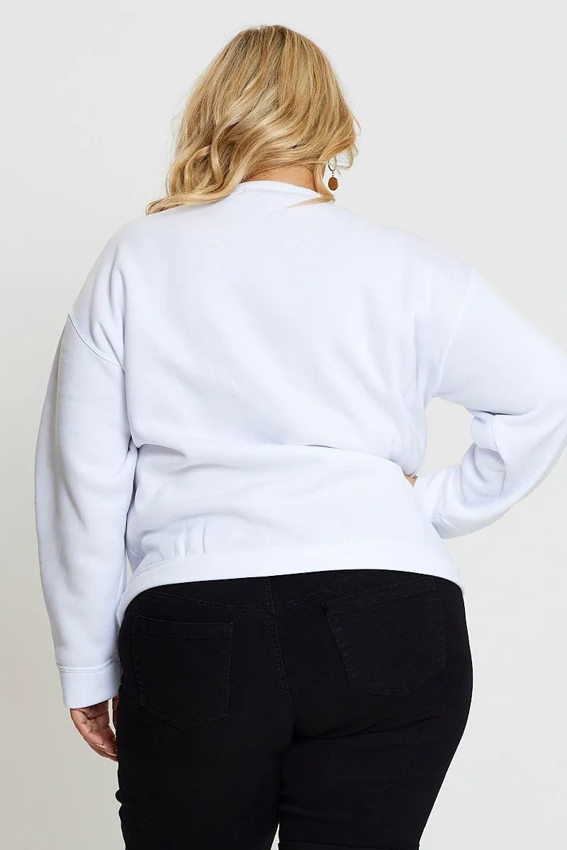 White Crew-neck Sweatshirt Hamptons Long Sleeve Matte Finish Warm Layers