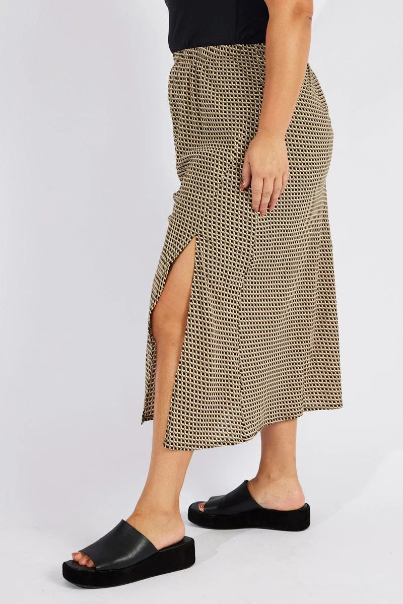 Black Geo Midi Split Skirt light texture Asymmetrical Cut