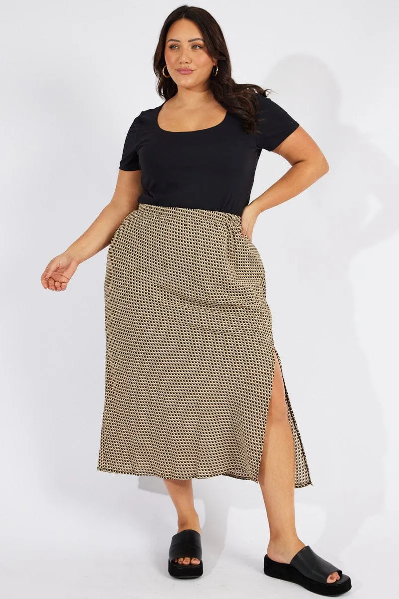 Modern Outfit Black Geo Midi Split Skirt