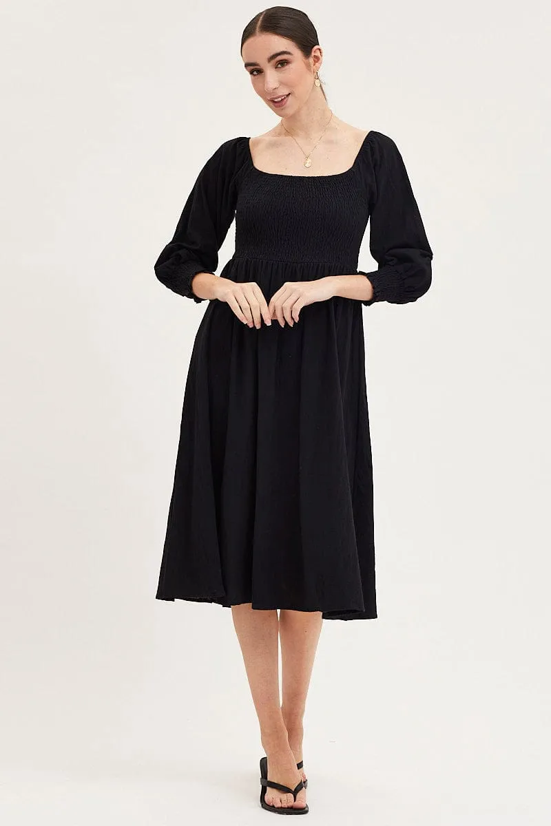 Black Dress Long Sleeve Maxi Layer Glow
