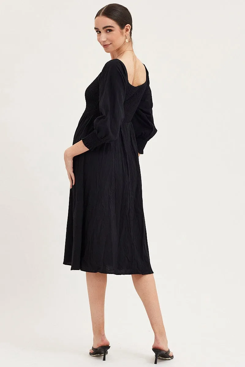Sapphire Glow Black Dress Long Sleeve Maxi