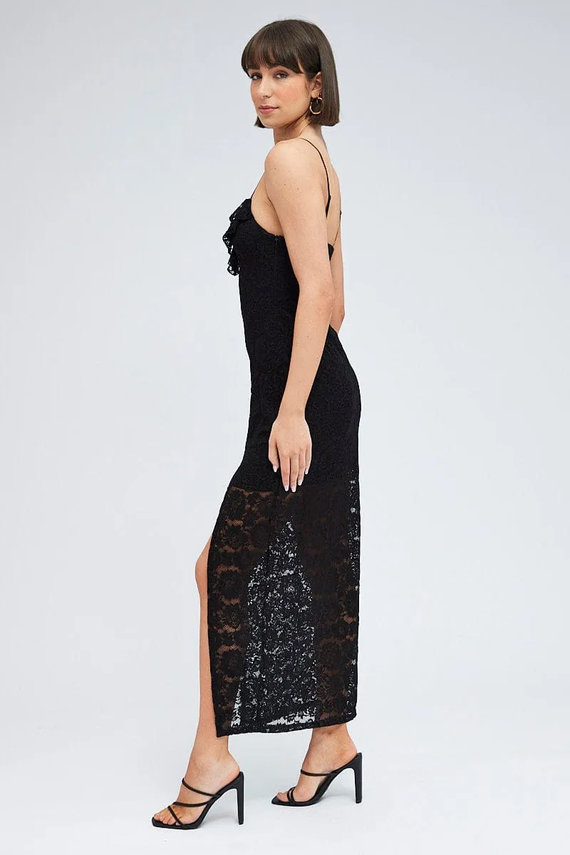 With its sophisticated design this dress will always remain a classic wardrobe piece Black Maxi Dress Sleeveless Side Split Lace