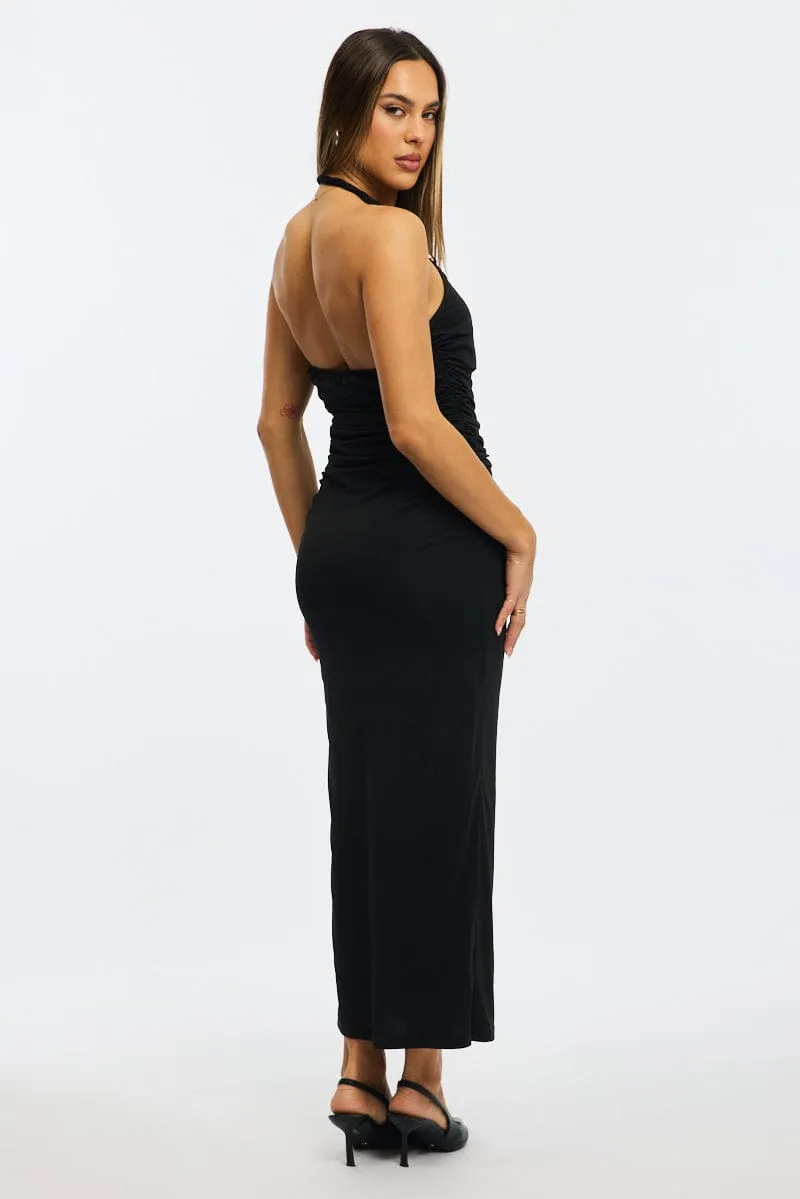 Fall Path Black Bodycon Dress Halter Neck