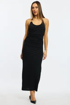 Soft Dawn Black Bodycon Dress Halter Neck
