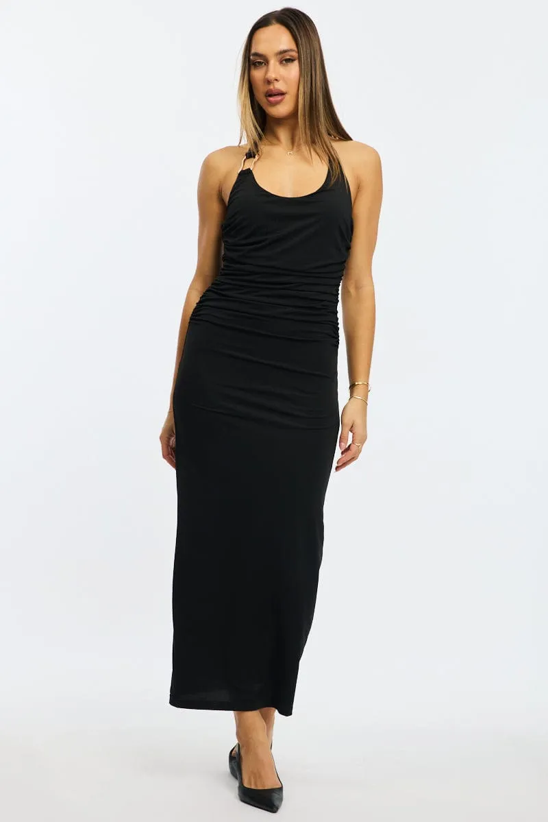 Soft Dawn Black Bodycon Dress Halter Neck