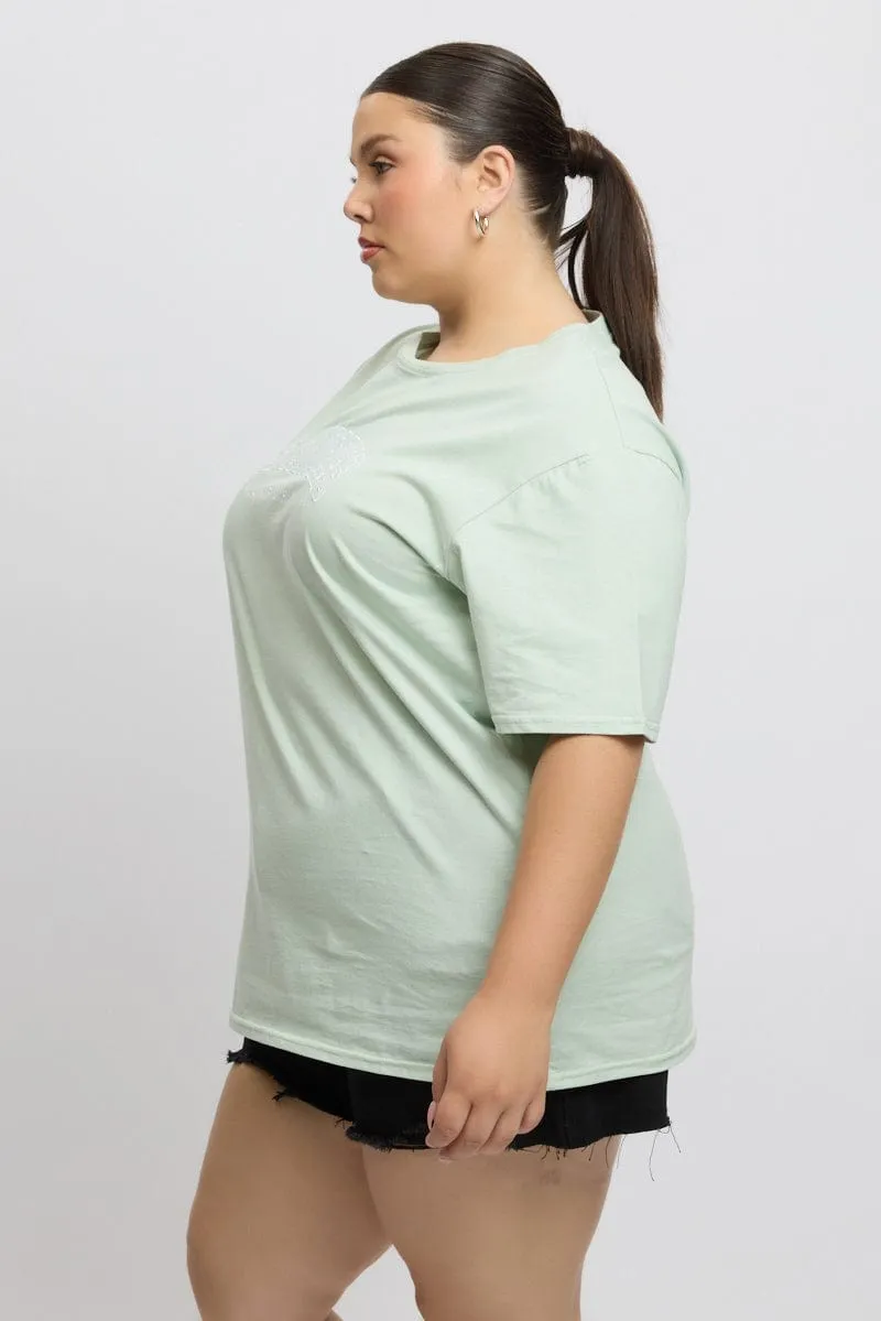 Green Graphic T Shirt Short Sleeve Crew Neck EcoFriendly Dye