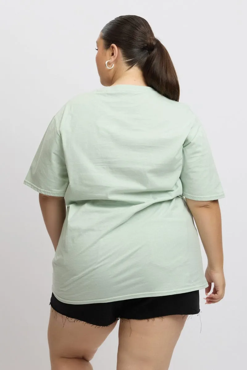 Green Graphic T Shirt Short Sleeve Crew Neck Microfiber texture