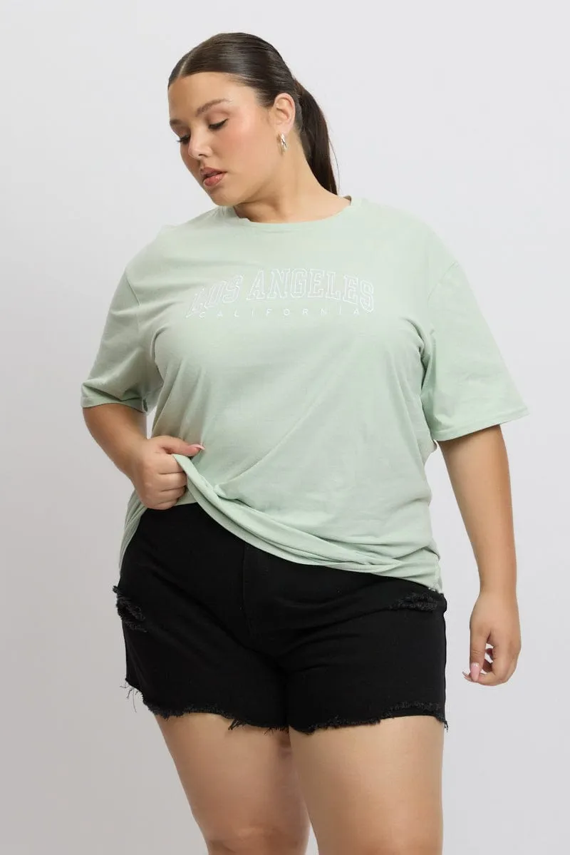 Daily Trend Green Graphic T Shirt Short Sleeve Crew Neck