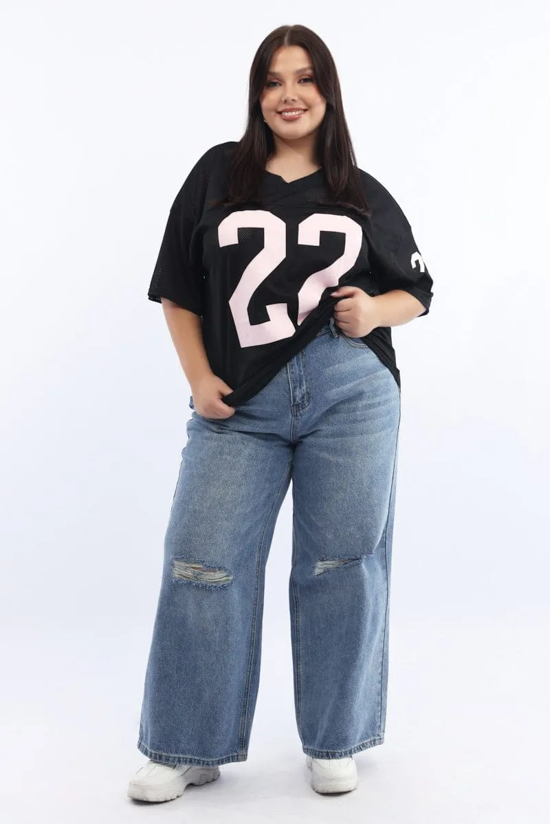 Elegant Detail Black Graphic T-shirt Short Sleeve Crew Neck