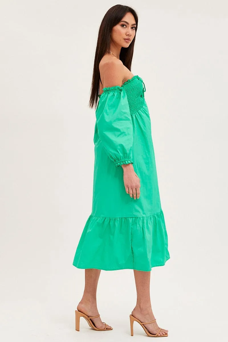 Green Dress Off Shoulder Maxi Fold Glow