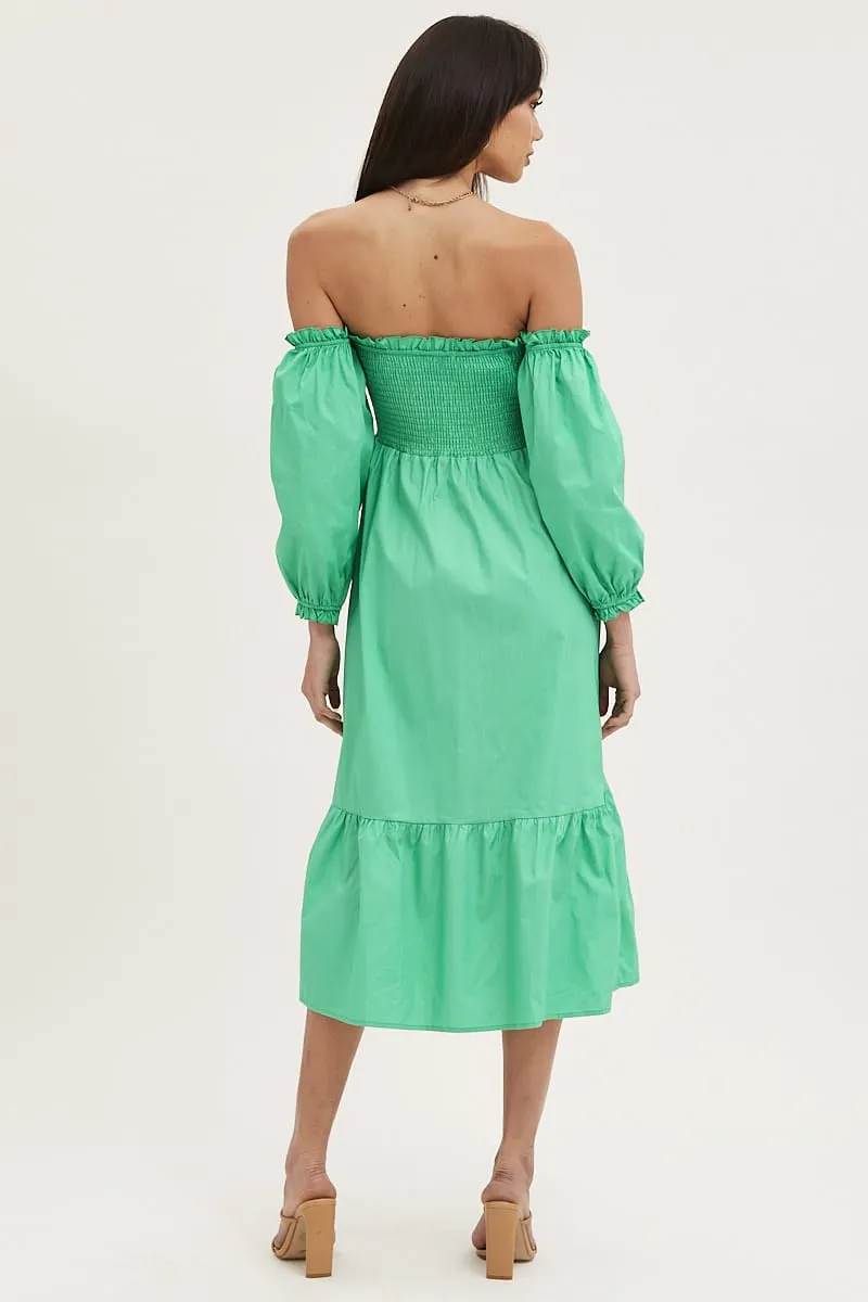 Green Dress Off Shoulder Maxi Dome Glow