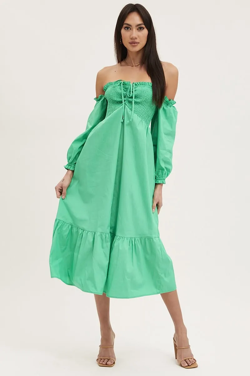 Green Dress Off Shoulder Maxi Rain Safe