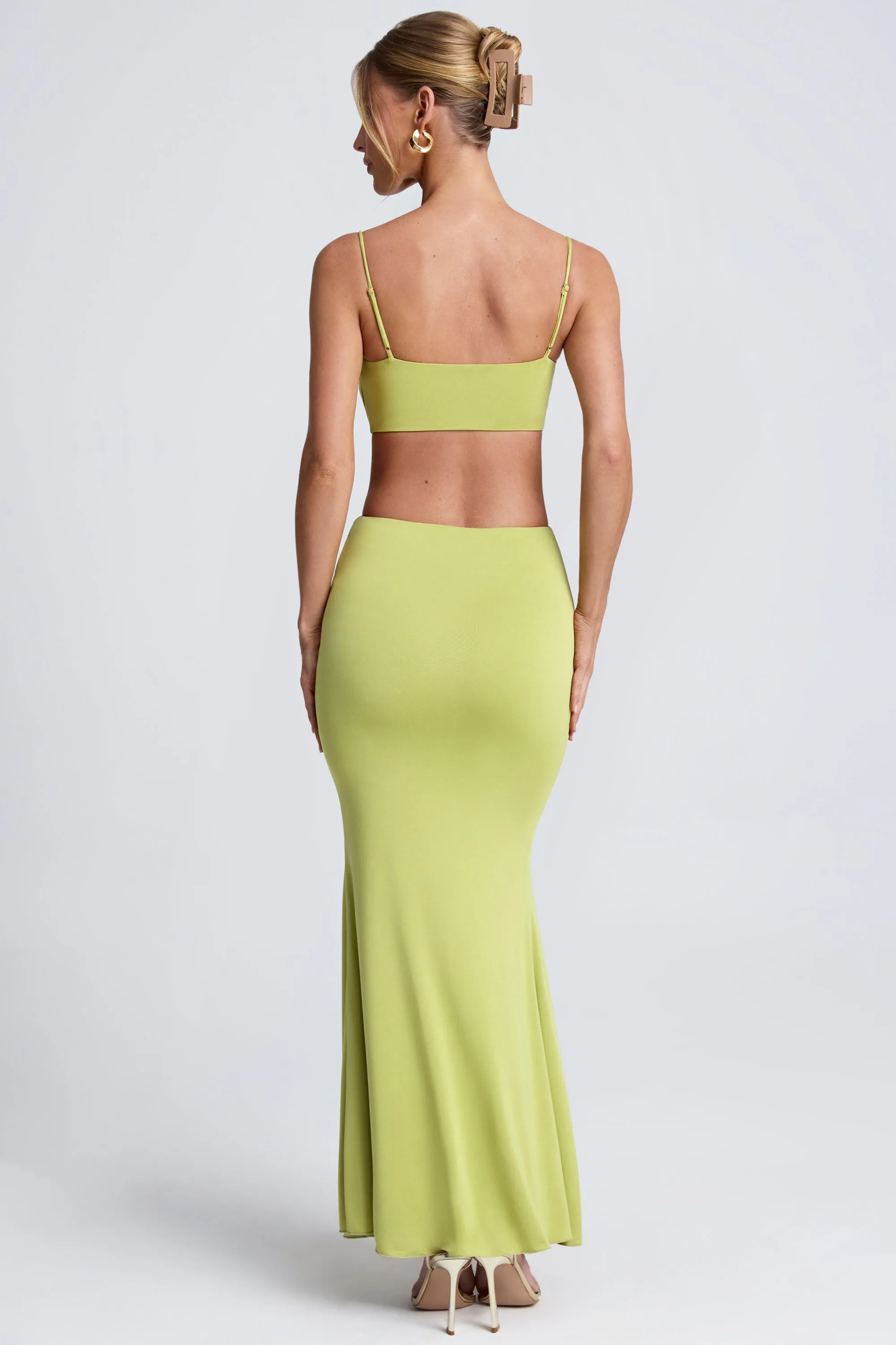 Hardware Detail Cut-Out Maxi Dress in Olive Green Lamp Glow