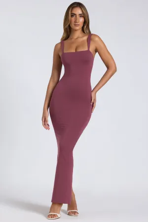 Straight Neck Low Back Maxi Dress in Plum The elegant cut of this dress ensures you look chic and feel comfortable throughout the day