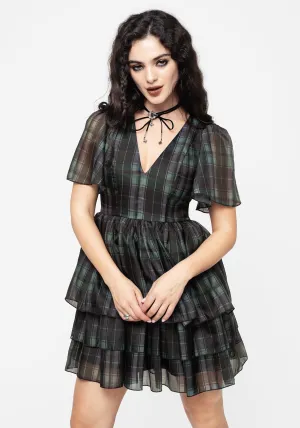 Butterfly Sleeve Option Checkmate Layered Organza Mini Dress