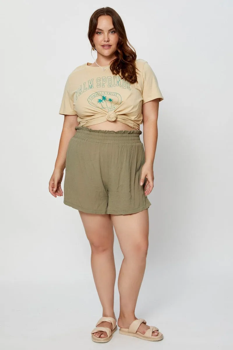 Cool and Chic Beige Graphic T-shirt Crew Neck