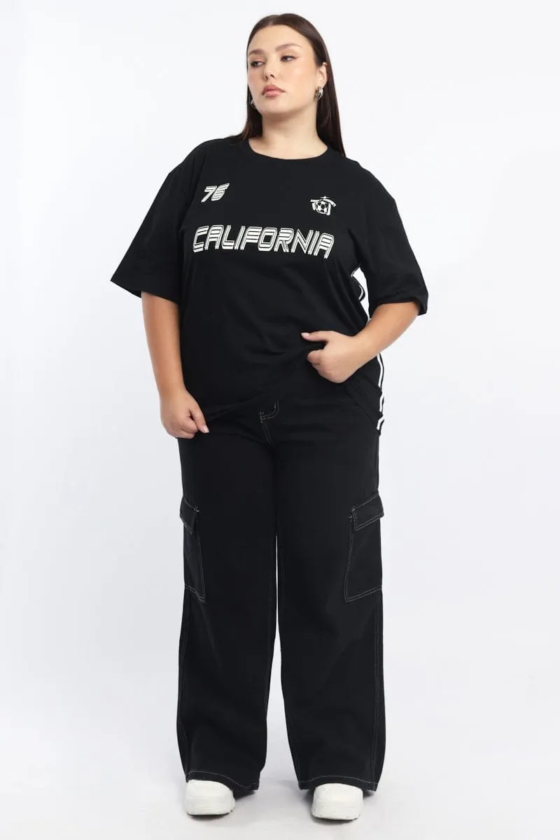 High Density Weave polo neck Black Graphic T Shirt Short Sleeve Crew Neck