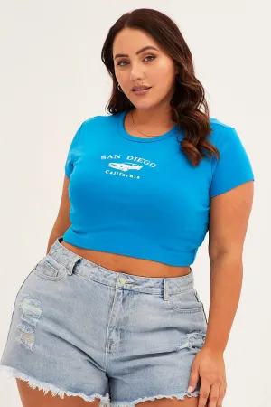 Blue Crew Neck Short Sleeve Crop Top FlexibleCollarOptions Stylish Layer Look