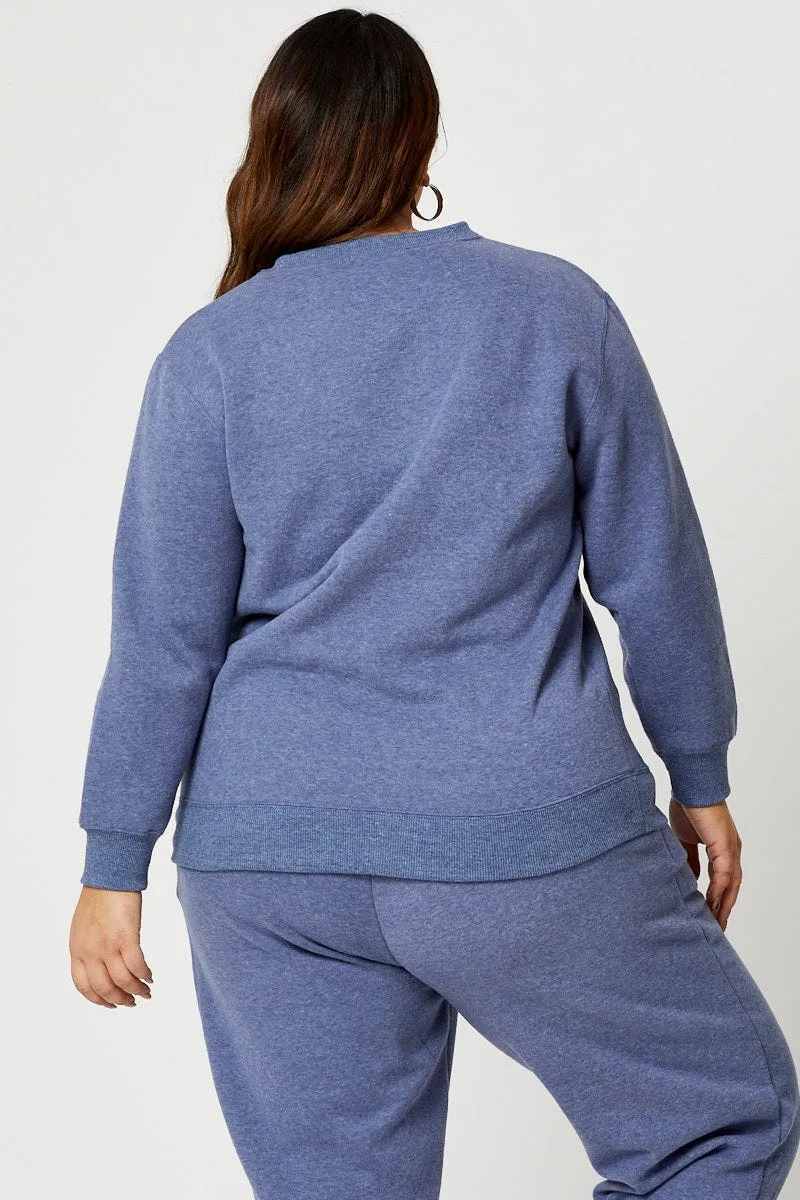 Blue Fleece Sweatshirt Atlanta Embroidered Long Sleeve Urban Wear product sporty style statement