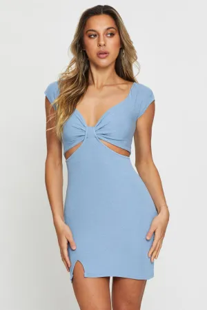 Classic outdoor mini Street Ready Look Blue Knit Dress Mini