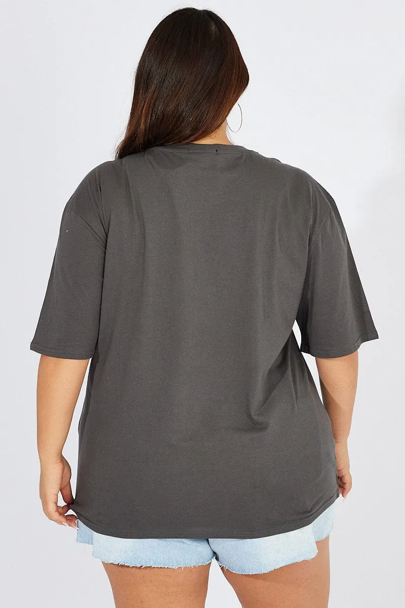 Grey Graphic T-shirt Short Sleeve Crew Neck Sustainable Fibers petite size