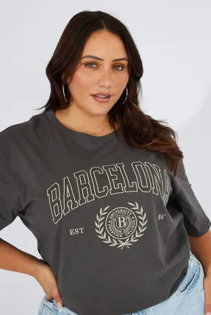Stylish Details Grey Graphic T-shirt Short Sleeve Crew Neck