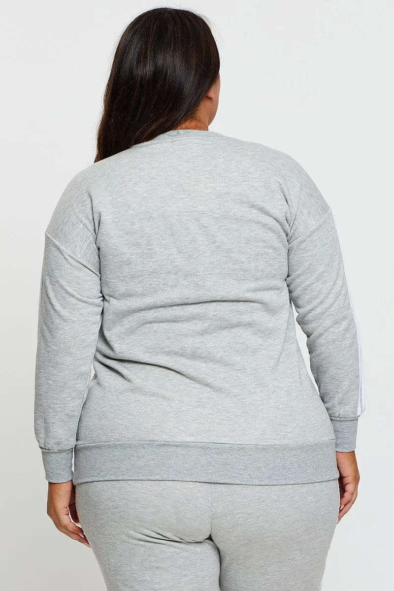easy to pair Grey Sleeve Sweatshirt Stripe Sleeve Detail Long
