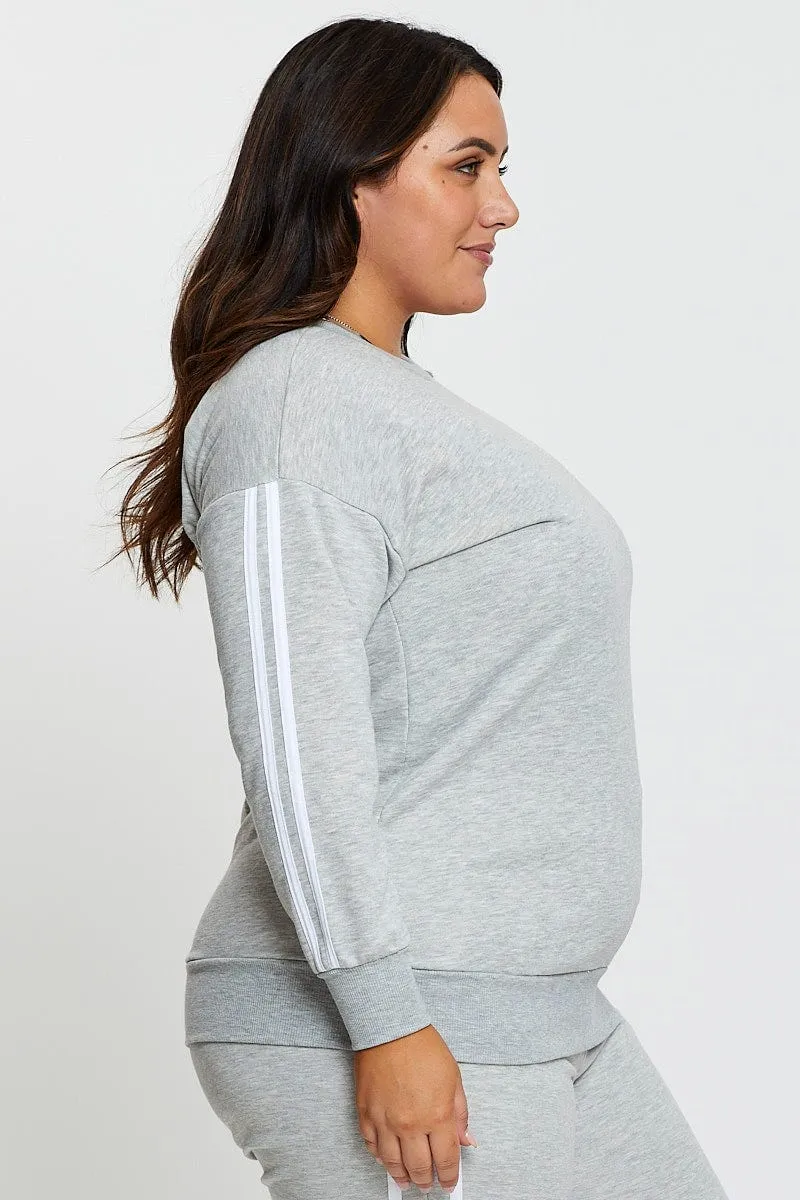 Street Ready Sporty Fashion Grey Sleeve Sweatshirt Stripe Sleeve Detail Long