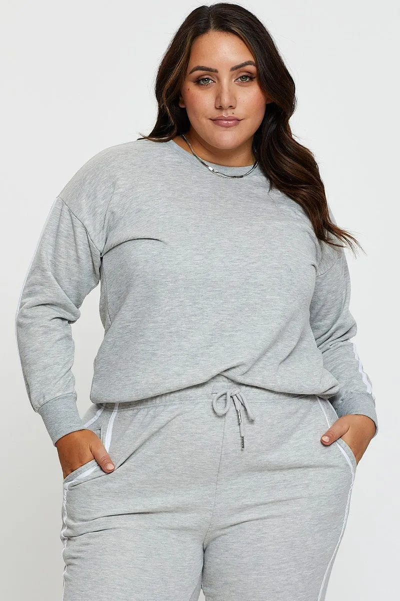 Grey Sleeve Sweatshirt Stripe Sleeve Detail Long Cool Weather Seasonal Collection