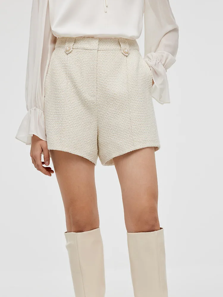 Ivory White Tweed A-Line Women Shorts Dance wear