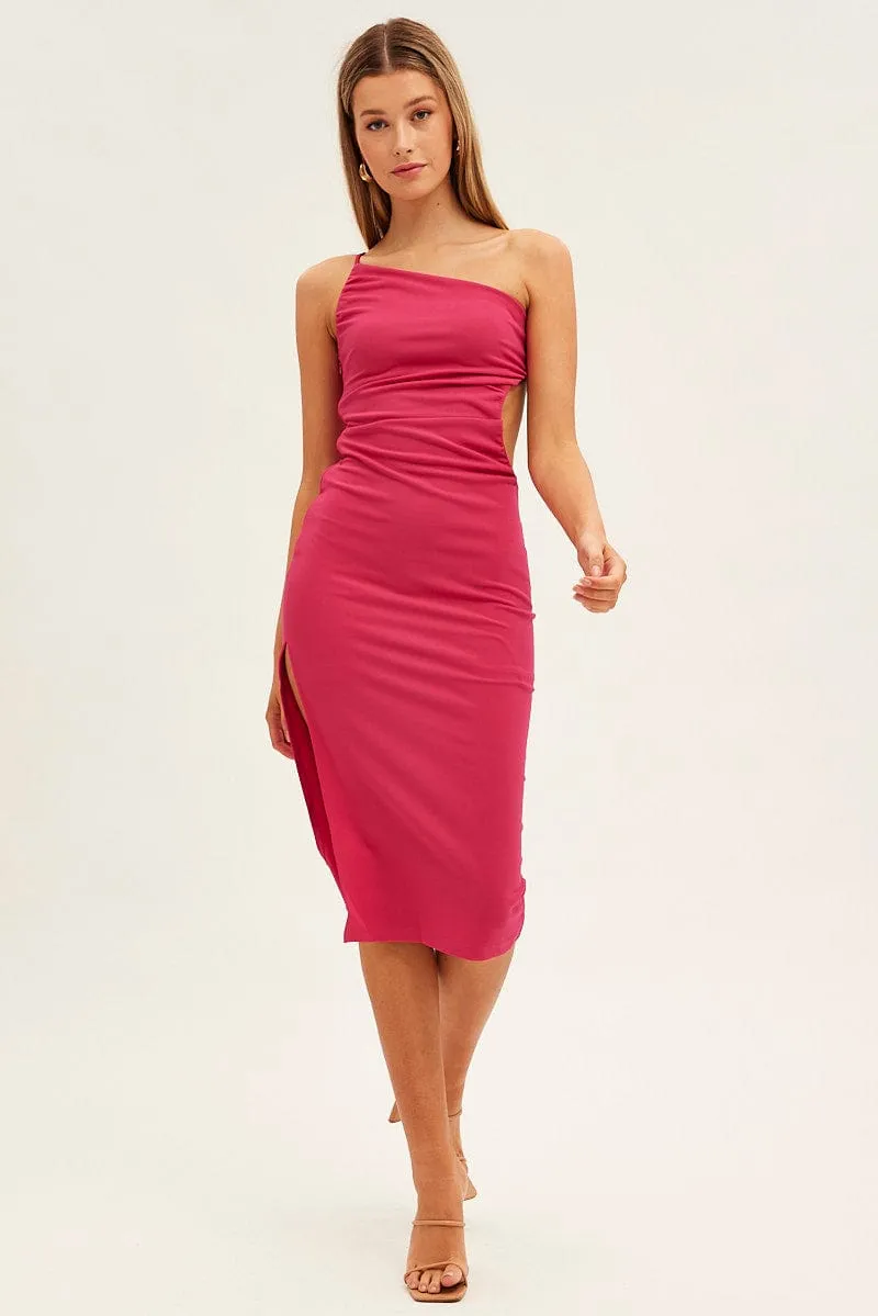 Modern Boots Magenta One Shoulder Dress Midi Bodycon